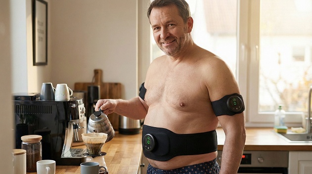 Man wearing Carbon Core straps during a home routine